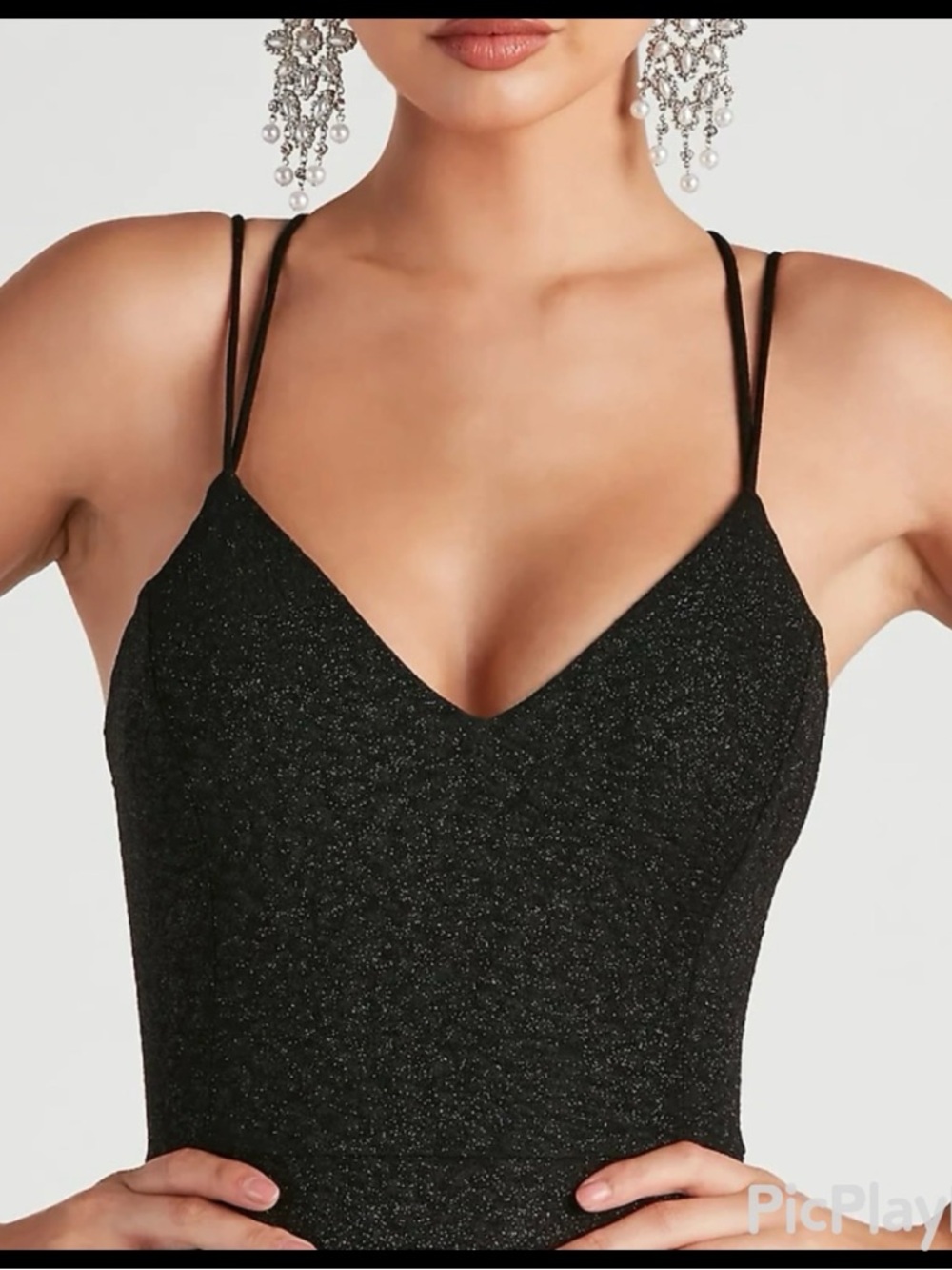 Windsor Elegant Black Sparkle Lace-Up Back Evening Gown (Size XS) NWT